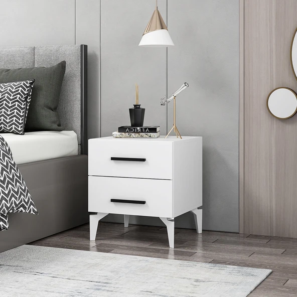 Minar D1009-Kale Ayaklı Komodin 2Ç-Beyaz - 3