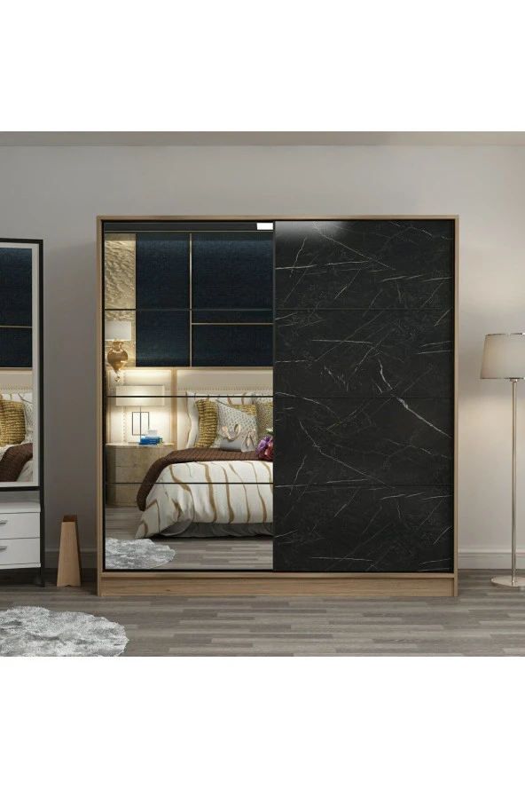 Minar Kale210 2k Sürgülü Dlp 220 Cm Dore Aynalı Royal Mermer