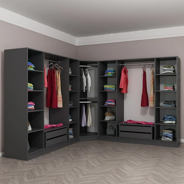 Minar Kale 190 9 Füme Cam Kapaklı 4Ç Köşe Dolap Antrasit Füme Cam - Resim 6