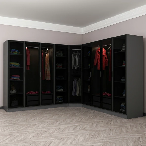 Minar Kale 190 9 Füme Cam Kapaklı 4Ç Köşe Dolap Antrasit Füme Cam - Resim 2