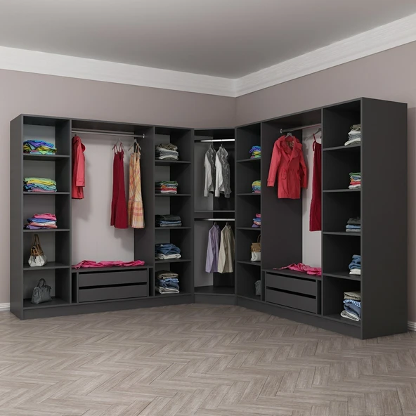 Minar Kale 190 9 Füme Cam Kapaklı 4Ç Köşe Dolap Antrasit Füme Cam - Resim 4