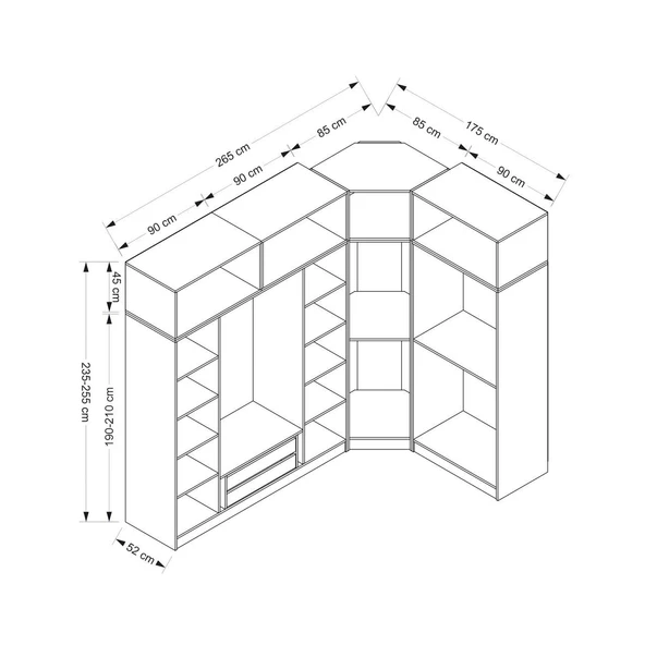 Minar Kale190 7 Kapaklı 2 Çek Köşe Dolap + Yüklük Byz Mebran - Resim 8