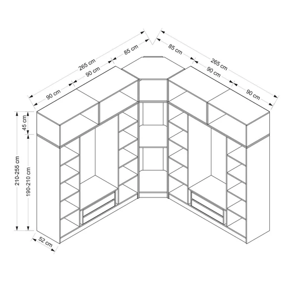 Minar Kale190 9 Kapaklı 4 Çek Köşe Dolap + Yüklük Byz Mebran - Resim 8