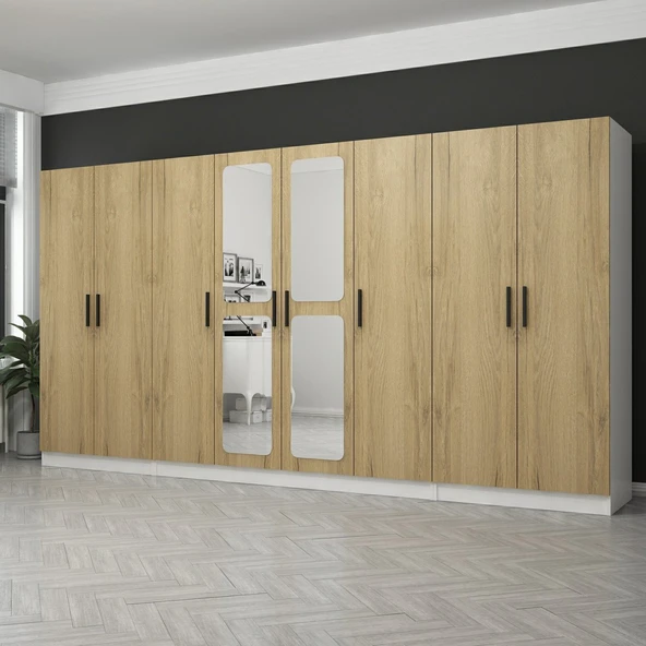 Minar Kale Zincir 8K 2 Aynalı 2Ç Dolap Pera Ceviz 2+4+2
