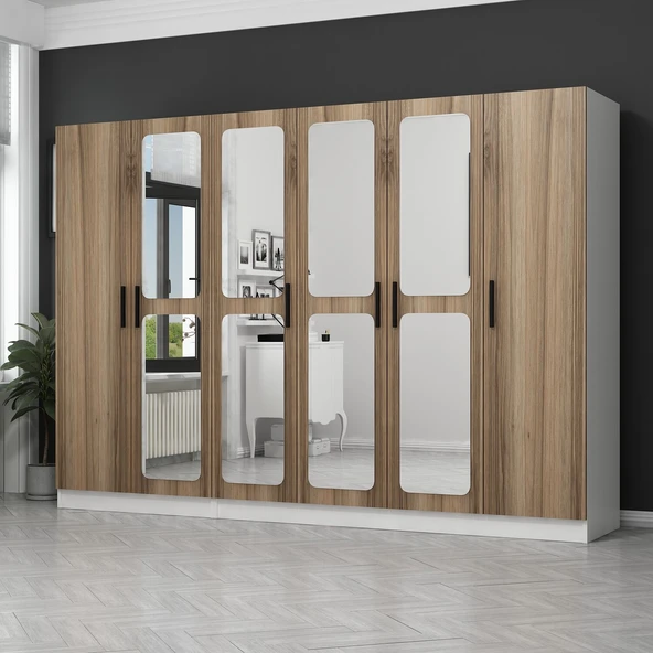 Minar Kale Zincir 6K 4 Aynalı 2Ç Dolap Pera Ceviz 2+4 - Resim 3