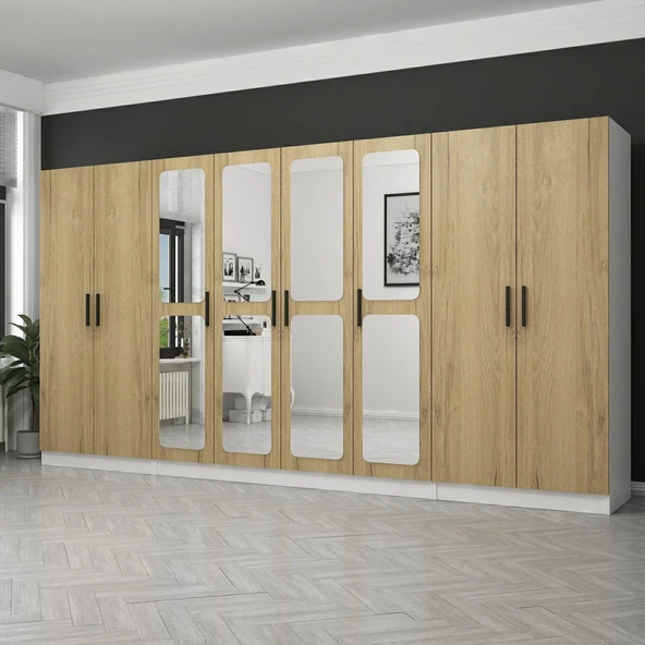 Minar Kale Zincir 8K 4 Aynalı 2Ç Dolap Pera Ceviz 2+4+2