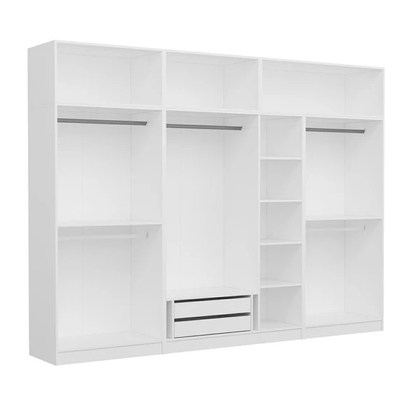 Minar Kale 7 Kapak 5 Aynalı 2 Çek Dolap & Yüklük Beyaz - Resim 5