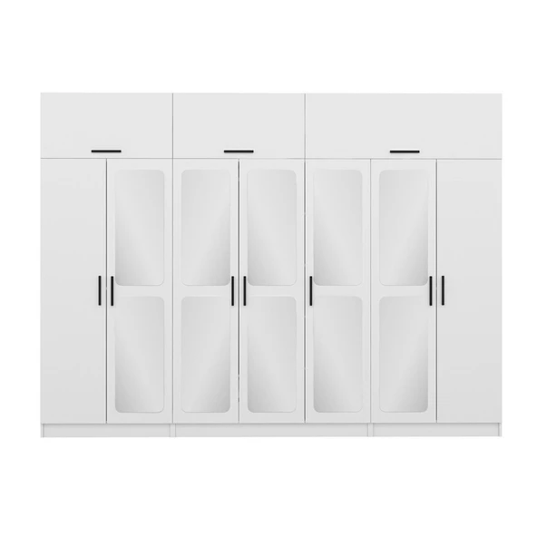 Minar Kale 7 Kapak 5 Aynalı 2 Çek Dolap & Yüklük Beyaz - Resim 4