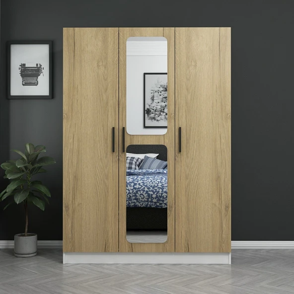 Minar Kale Zincir 3K 1 Aynalı 2Ç Dolap Pera Ceviz - Resim 3