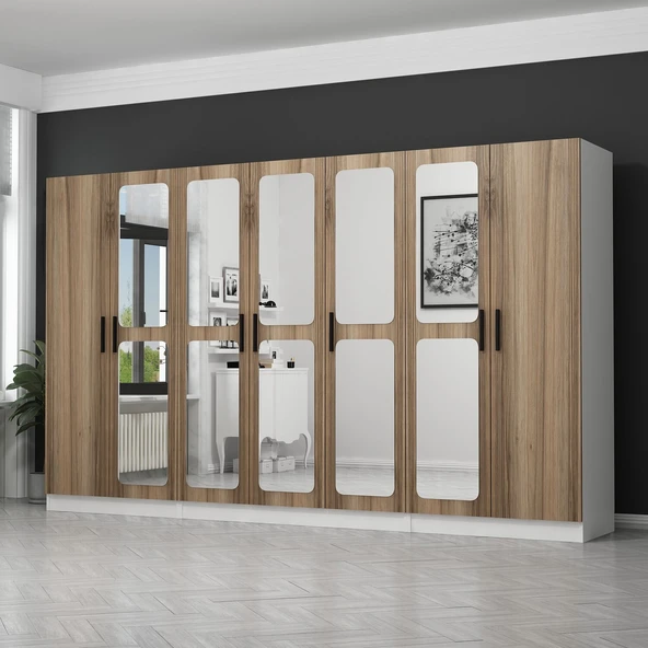 Minar Kale Zincir 7K 5 Aynalı 2Ç Dolap Pera Ceviz 2+2+3 - Resim 3