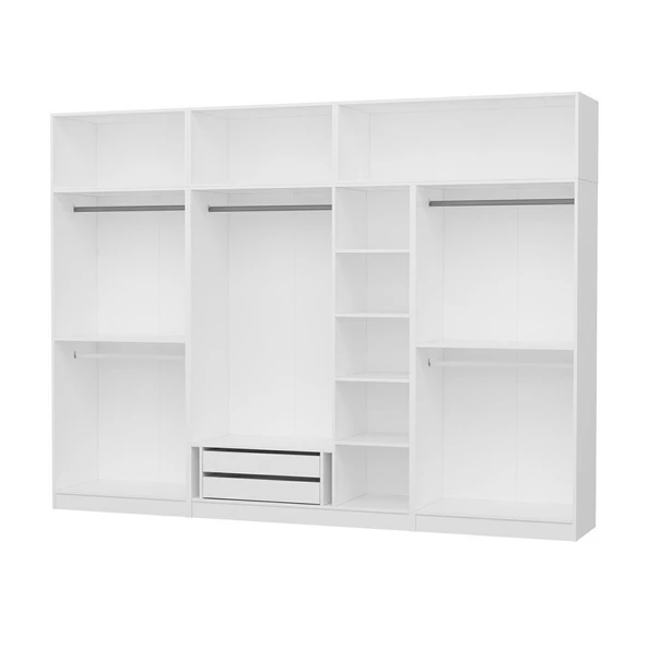 Minar Kale 7 Kapak 3 Aynalı 2 Çek Dolap & Yüklük Beyaz - Resim 7