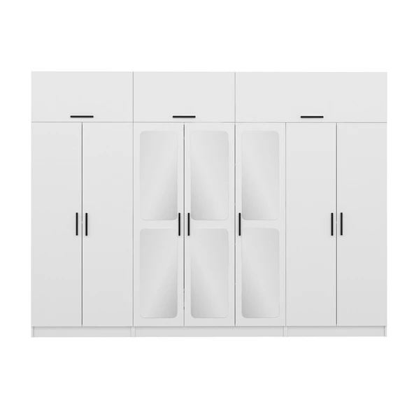 Minar Kale 7 Kapak 3 Aynalı 2 Çek Dolap & Yüklük Beyaz - Resim 4