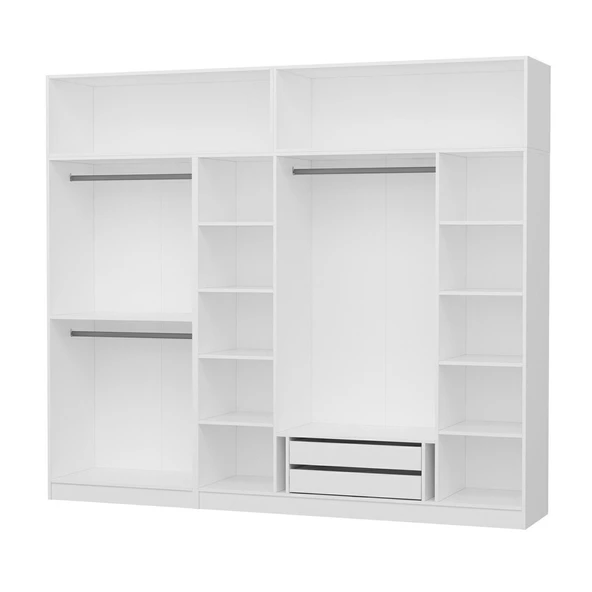 Minar Kale 6 Kapak 4 Aynalı 2 Çek Dolap & Yüklük Beyaz - Resim 7