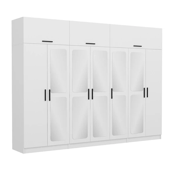 Minar Kale 7 Kapak 5 Aynalı 2 Çek Dolap & Yüklük Beyaz - Resim 3