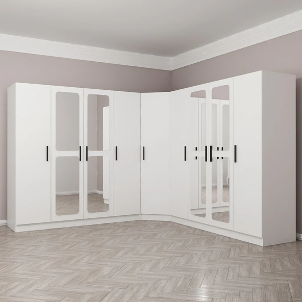 Minar Kale Zincir 9K 4 Aynalı 4Ç Köşe Dolap Beyaz 4+K+4 - Resim 3