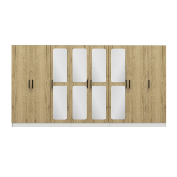 Minar Kale Zincir 8K 4 Aynalı 4Ç Dolap Pera Ceviz 3+2+3 - Resim 4