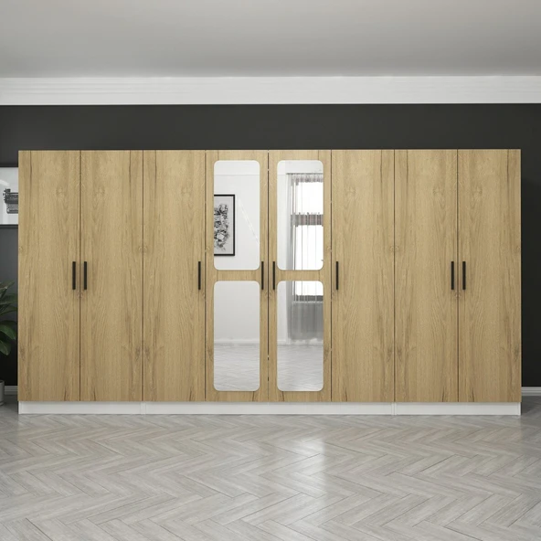 Minar Kale Zincir 8K 2 Aynalı 2Ç Dolap Pera Ceviz 2+4+2 - Resim 3