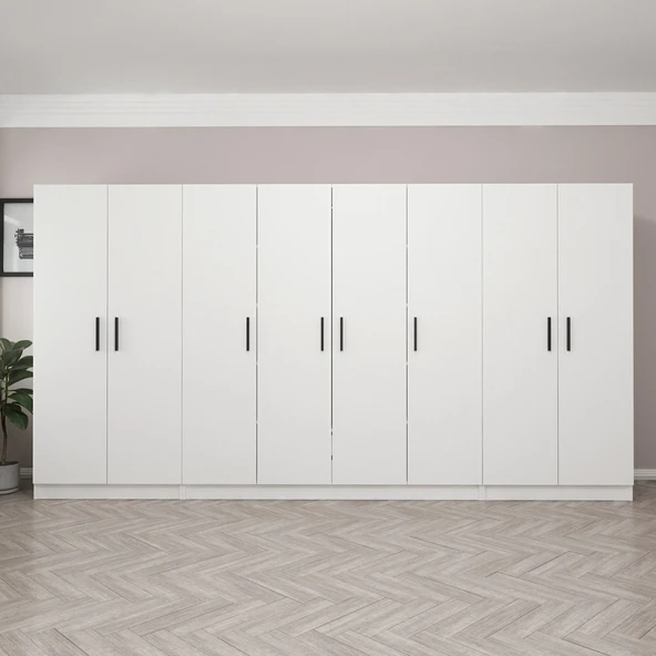Minar Kale Zincir Dolap 8 Kapılı-Beyaz 2+4+2