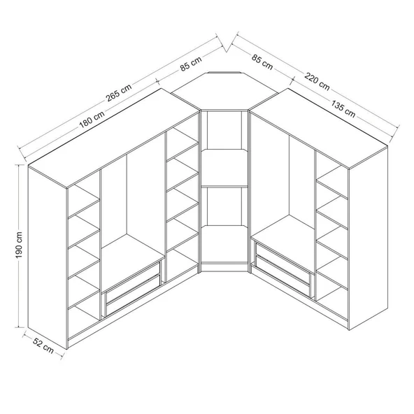 Minar Kale Zincir Köşe Düz Dolap 8K 4Ç -Beyaz 3+4+K7 - Resim 8