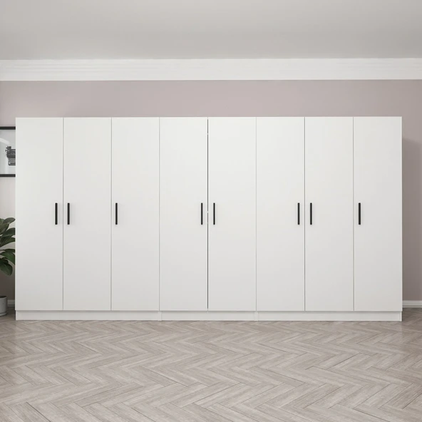 Minar Kale Zincir Dolap 8 Kapılı-Beyaz 3+2+3