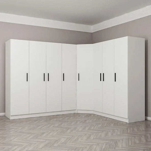 Minar Kale Zincir Köşe Düz Dolap 8K 4Ç -Beyaz 3+4+K7 - Resim 3