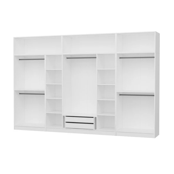 Minar Kale 8 Kapak 2 Aynalı 2 Çek Dolap & Yüklük Beyaz - Resim 6