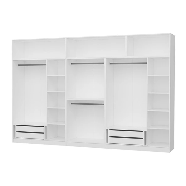 Minar Kale 8 Kapak 4 Aynalı 4 Çek Dolap & Yüklük Beyaz - Resim 6