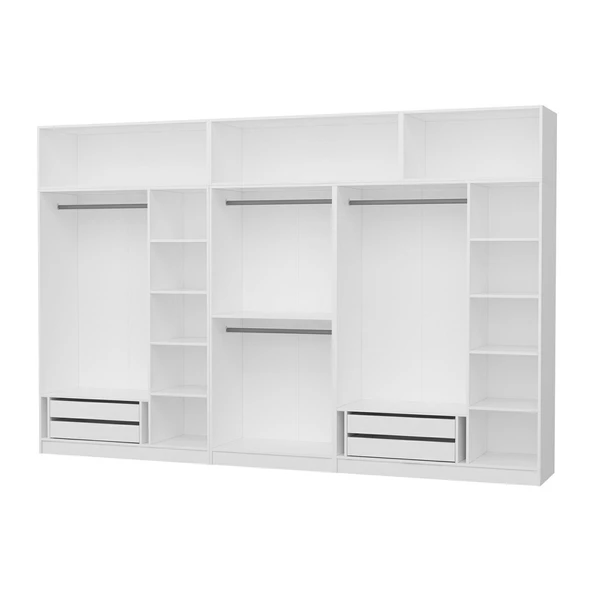 Minar Kale 8 Kapak 2 Aynalı 4 Çek Dolap & Yüklük Beyaz - Resim 6