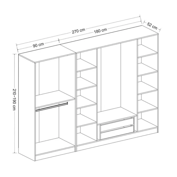 Minar Kale 210Cm 6 Bolme 2 Cek Gıyınme Dlp Beyaz - Resim 7