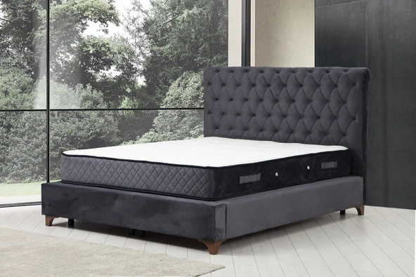 Minar Deluxe Baza+Başlık+Sonata Yatak Antrasit 160X200