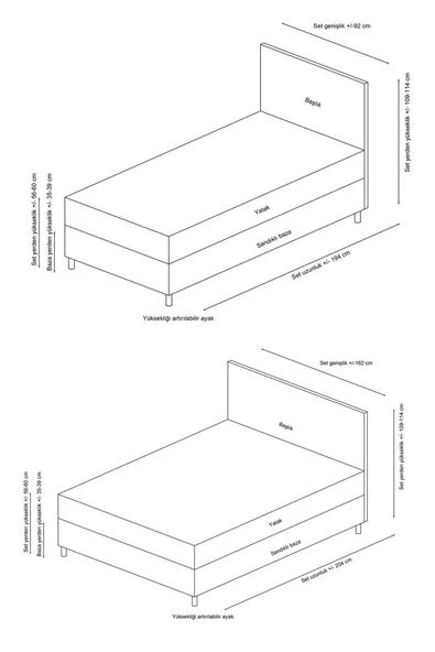 Minar Motya Baza Başlık Yatak Seti - Antrasit 120X200 - Resim 8