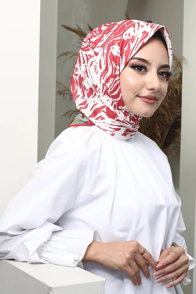Afvente Dalgalı Desen Bordo Soft Pamuk Eşarp