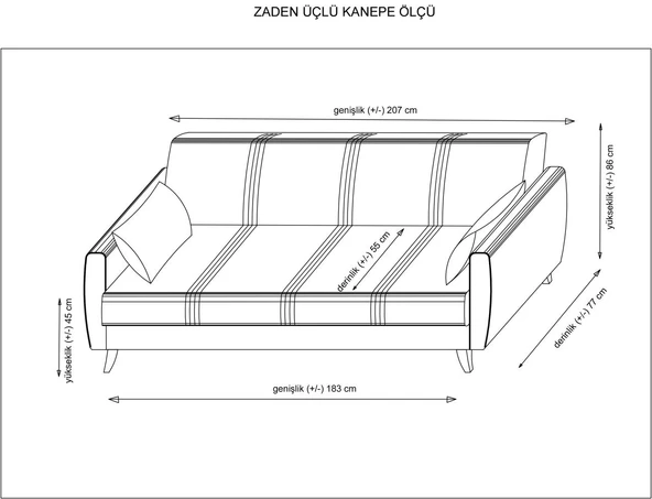 Minar Zaden Üçlü Koltuk-Açık Gri 99 - Resim 8