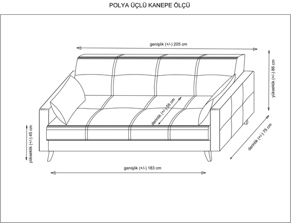 Minar Polya Üçlü Koltuk-Bej 92 - 7