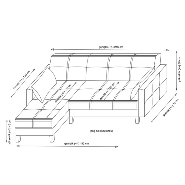 Minar Polya Köşe Takım+Berjer-Acık Gri 99+Kiremit - Resim 7
