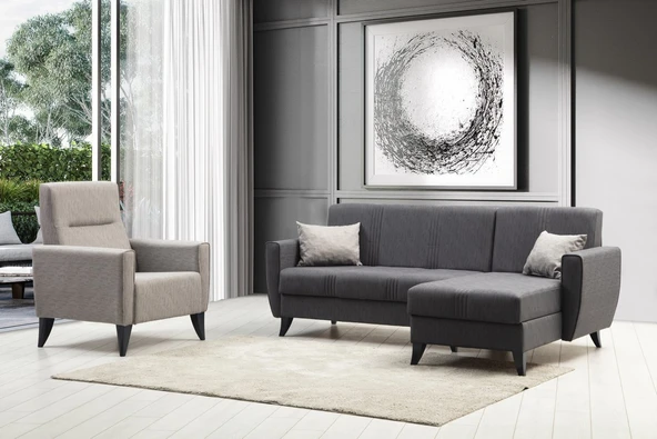 Minar Zaden Köşe Takım+Berjer-Koyu Gri 100+Acık Gri 99 ürün görseli