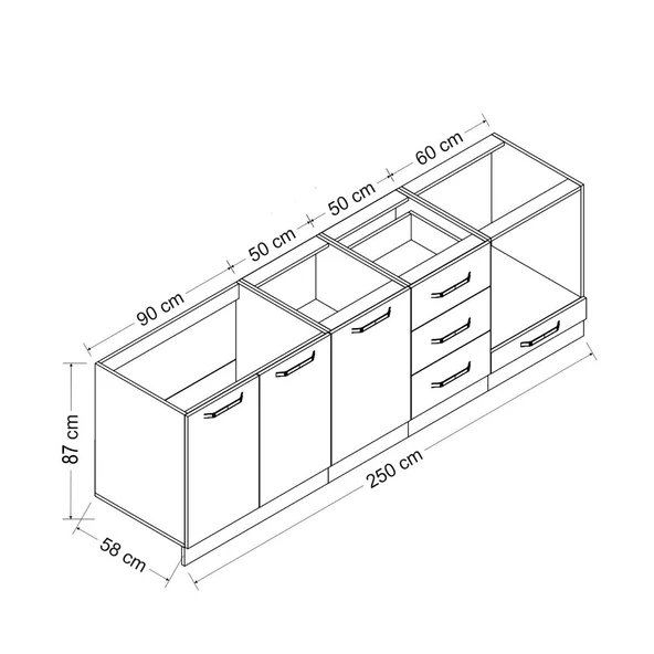 Minar 250 Cm Mutfak Dolabı Beyaz 250-B3 - Resim 6