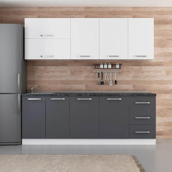 Minar 225 Cm Mutfak Dolabı Beyaz Antrasit 225-A1 ürün görseli 1