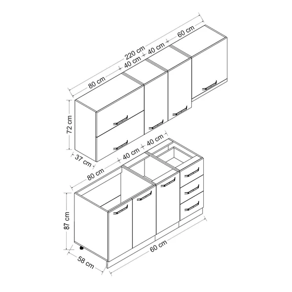 Minar 220 Cm Mutfak Dolabı Beyaz Antrasit 220-A8 - Resim 8