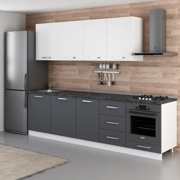 Minar 280 Cm Mutfak Dolabı Beyaz Antrasit 280-A3 - 5