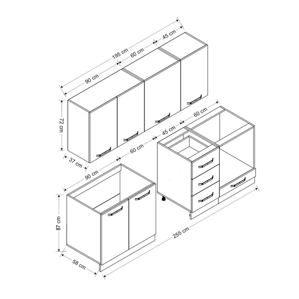 Minar 255 Cm Mutfak Dolabı Beyaz Antrasit 255-A11 - Resim 8