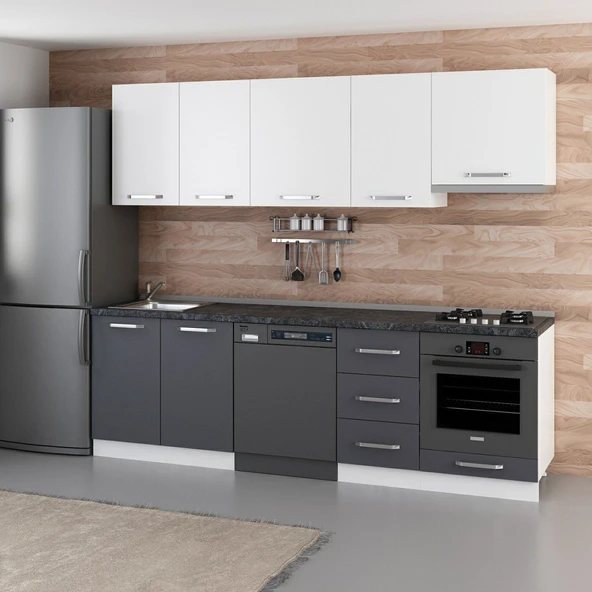 Minar 255 Cm Mutfak Dolabı Beyaz Antrasit 255-A13 - Resim 3