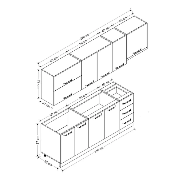 Minar 270 Cm Mutfak Dolabı Beyaz Antrasit 270-A7 - Resim 8