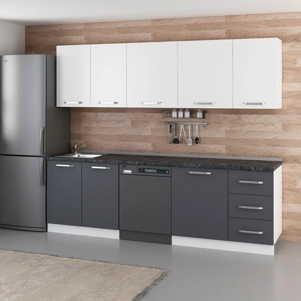 Minar 255 Cm Mutfak Dolabı Beyaz Antrasit 255-A9 - Resim 3