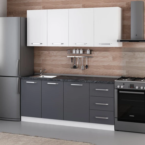 Minar 185 Cm Mutfak Dolabı Beyaz Antrasit 185-A1 - Resim 3