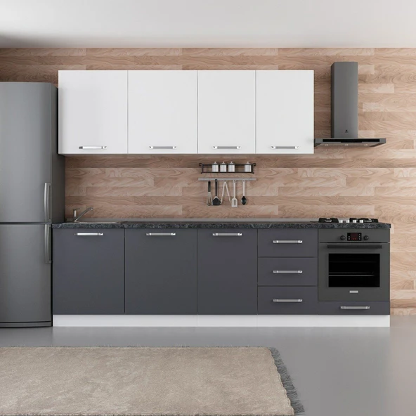 Minar 280 Cm Mutfak Dolabı Beyaz Antrasit 280-A3