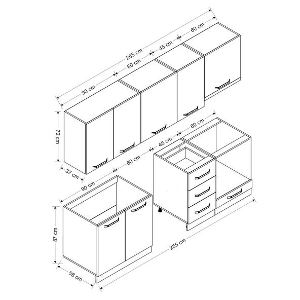 Minar 255 Cm Mutfak Dolabı Beyaz Antrasit 255-A13 - Resim 8