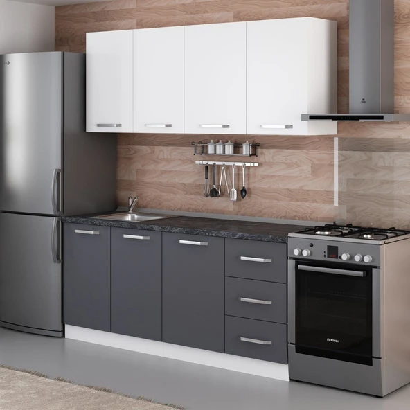 Minar 185 Cm Mutfak Dolabı Beyaz Antrasit 185-A1 - Resim 5