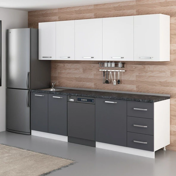 Minar 255 Cm Mutfak Dolabı Beyaz Antrasit 255-A9 - Resim 5