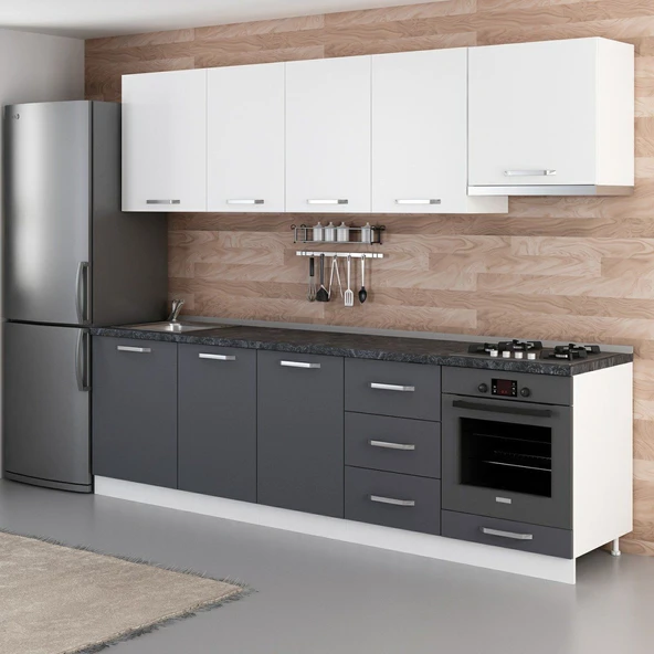 Minar 270 Cm Mutfak Dolabı Beyaz Antrasit 270-A5 - Resim 5